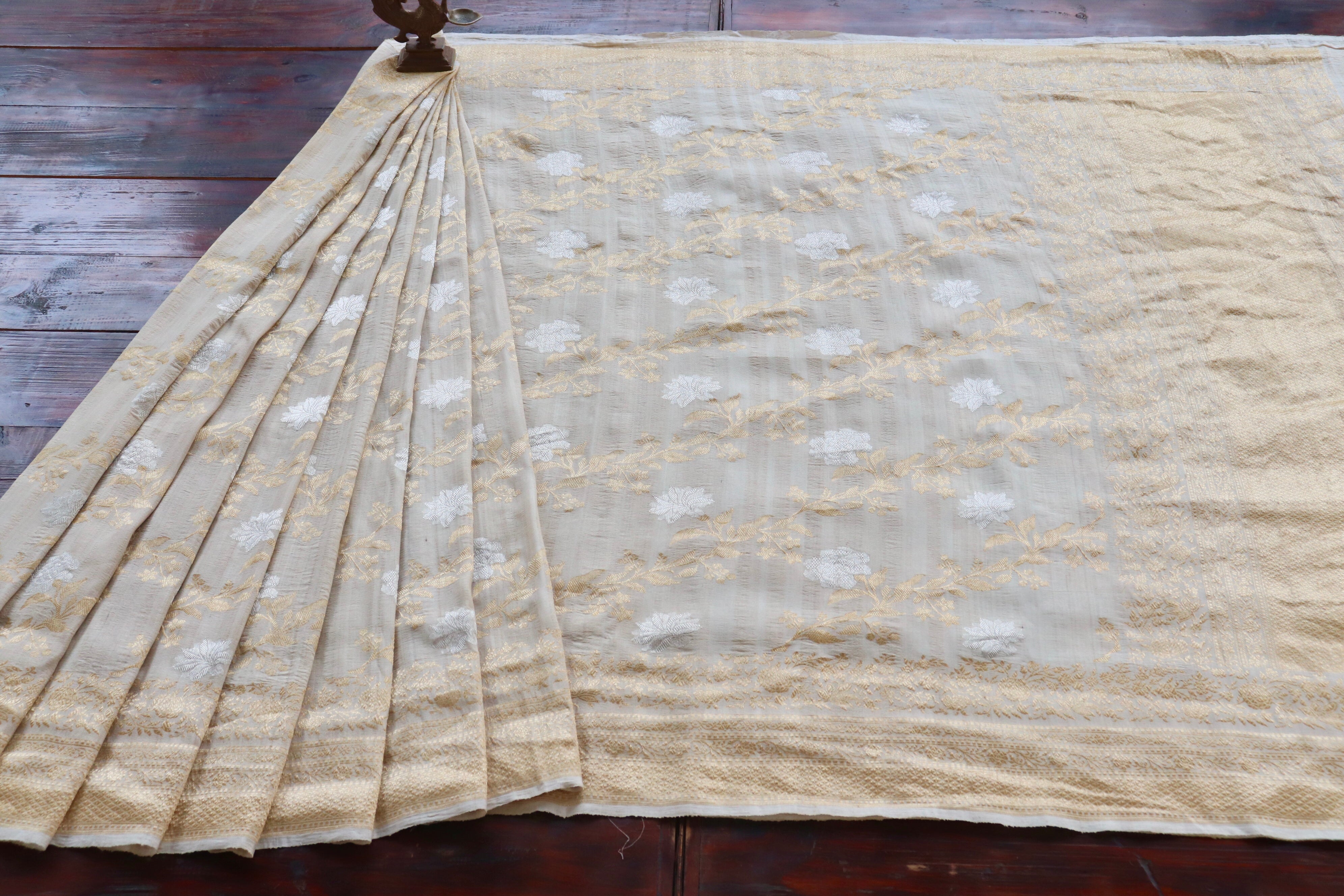 Natural Tussar Jangla Banarasi Silk Handloom Saree