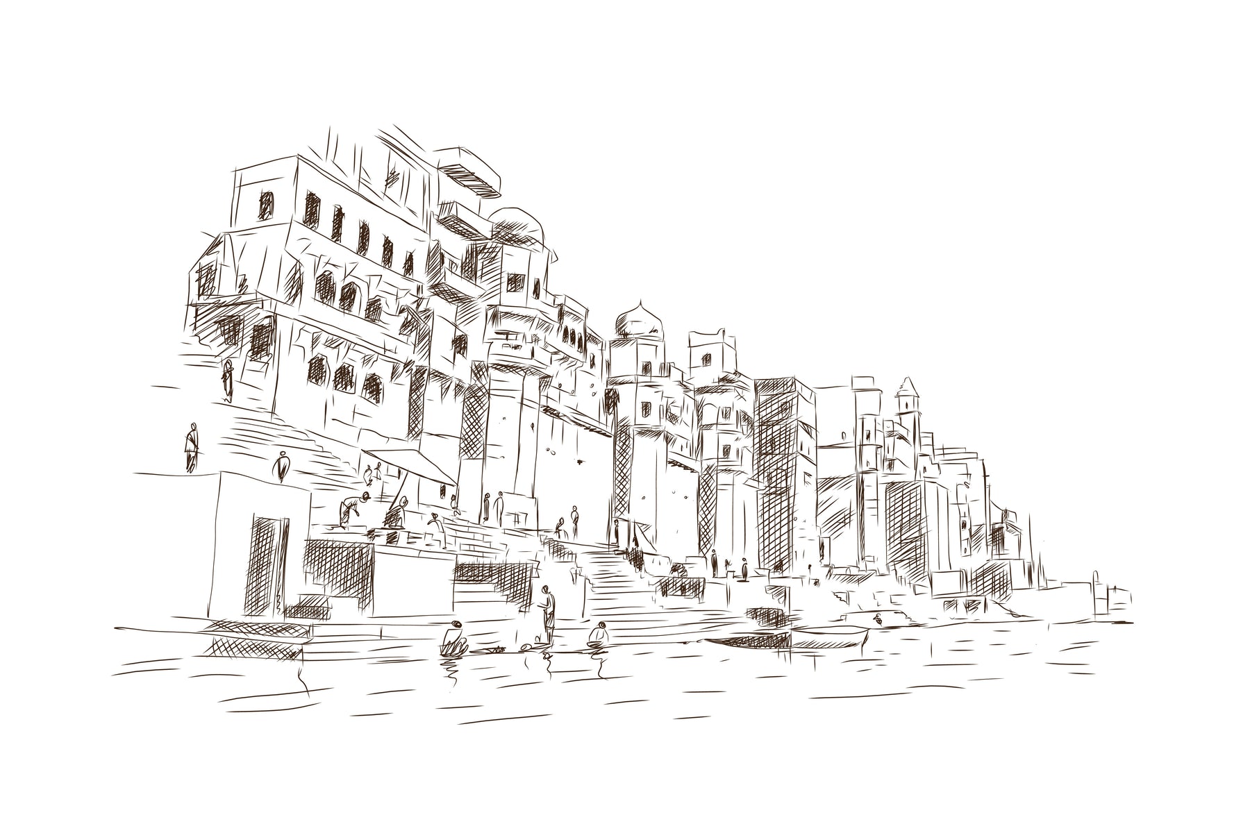 Painted view of the Banaras ghats along the Ganga