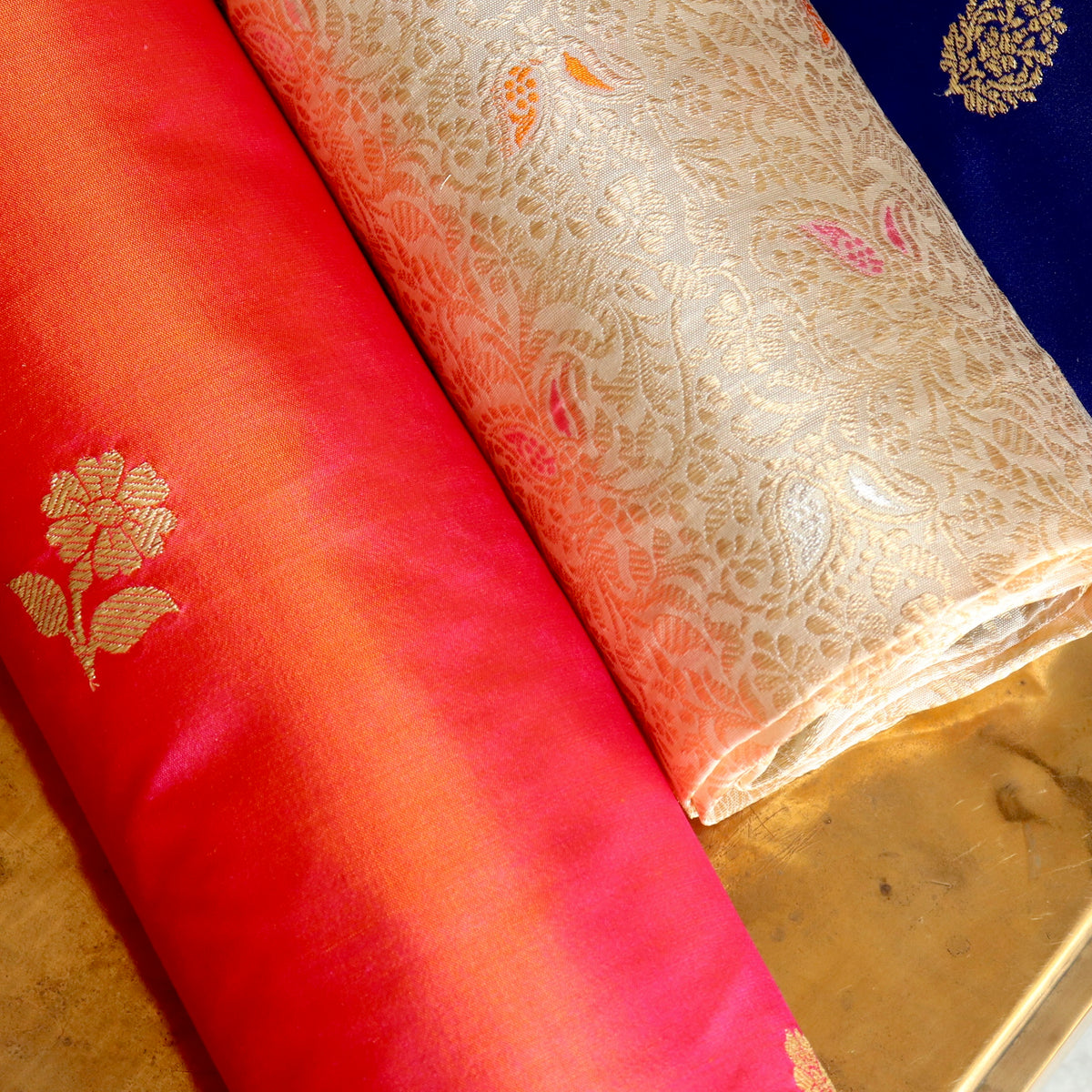 One Yard of Indian Brocade Fabric in Red With Gold in a Flower Vine  Pattern/benarasi Brocade/ Indian Sari Fabric 