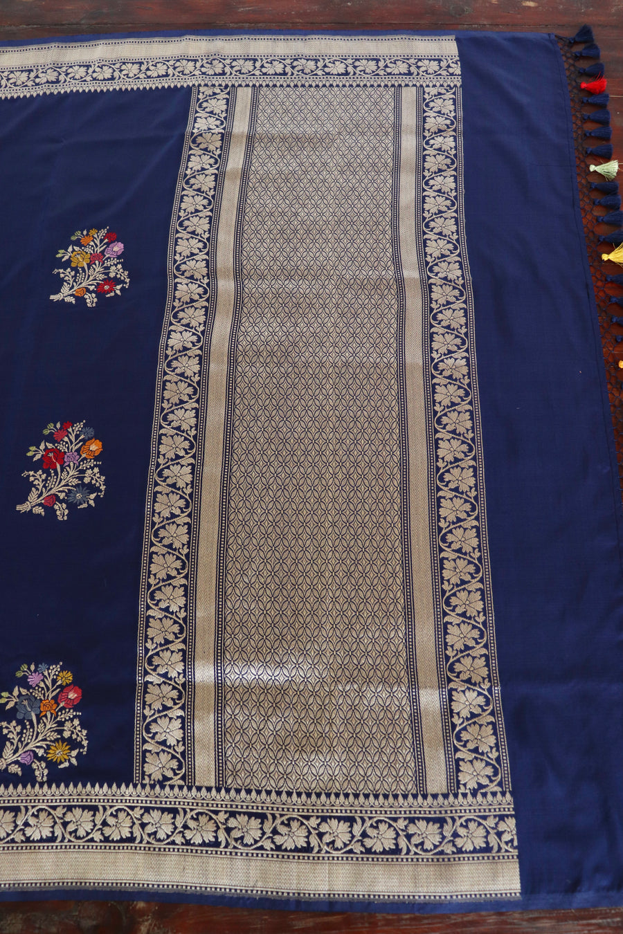 Navy Blue Meenadar Banarasi Katan Silk Saree - photo 5