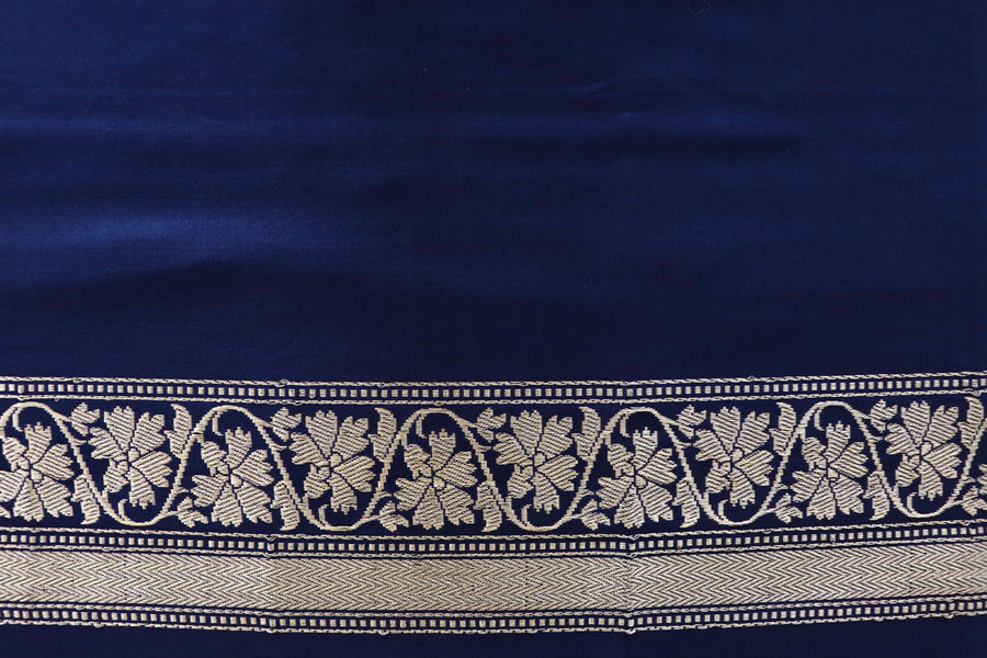 Navy Blue Meenadar Banarasi Katan Silk Saree - photo 6