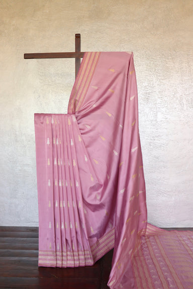 Dusty Rose Kadhua Banarasi Katan Silk Saree - front drape