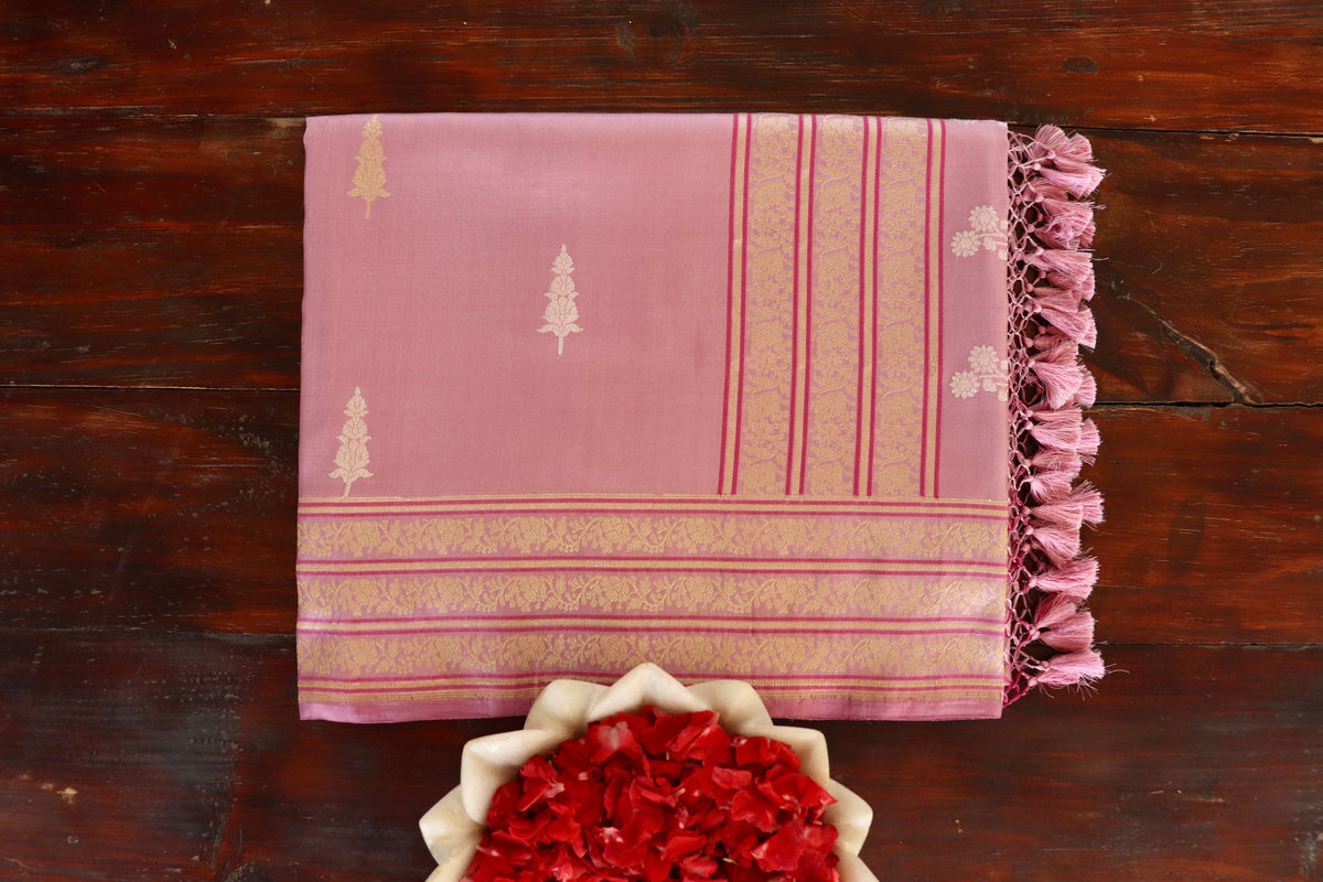 Dusty Rose Kadhua Banarasi Katan Silk Saree - photo 7
