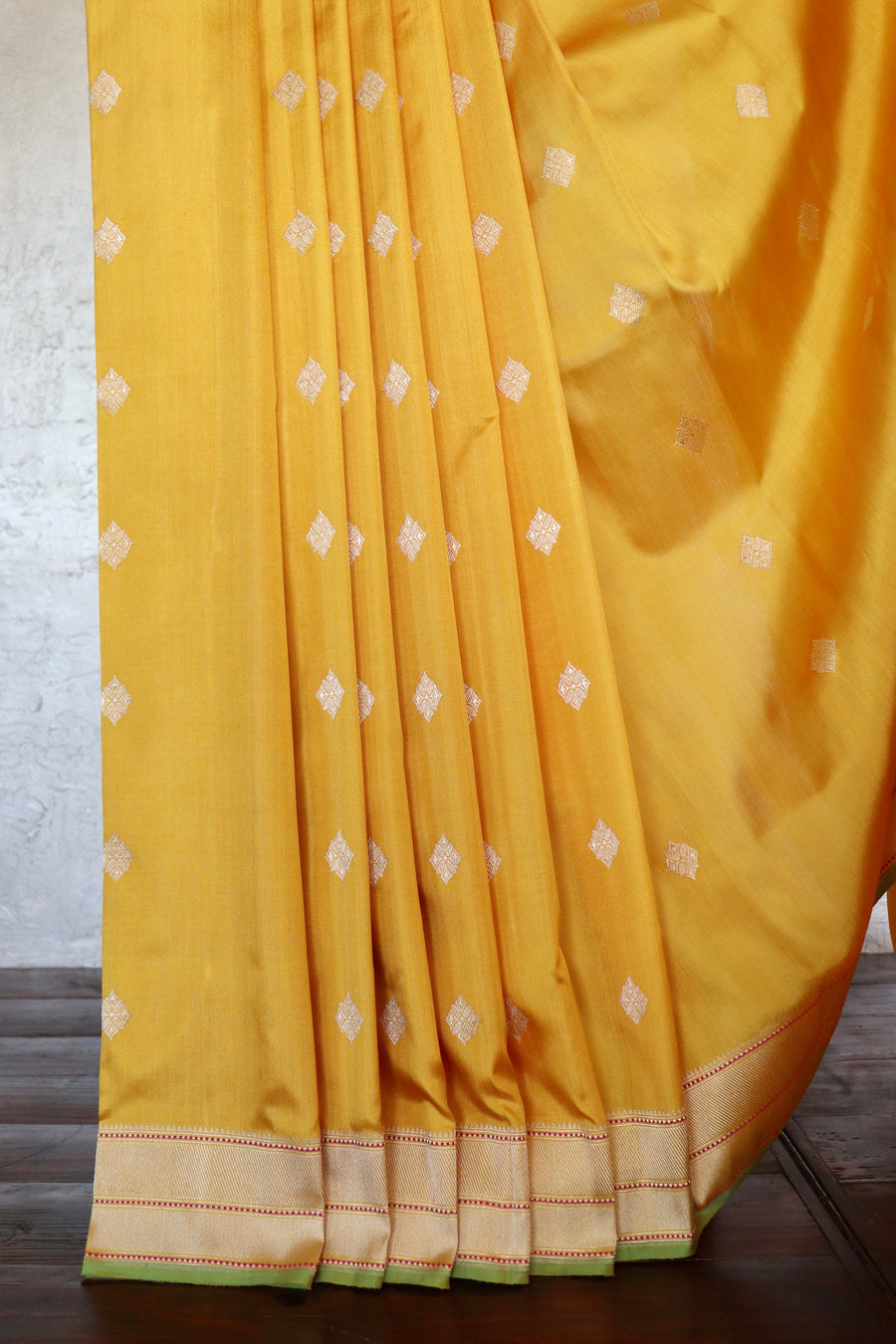 Marigold Yellow Kadhua Banarasi Katan Silk Saree - body and border detail