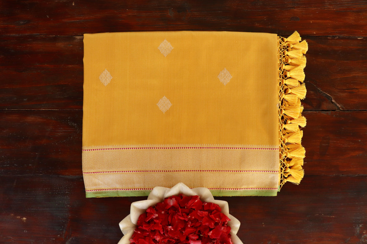 Marigold Yellow Kadhua Banarasi Katan Silk Saree - photo 7