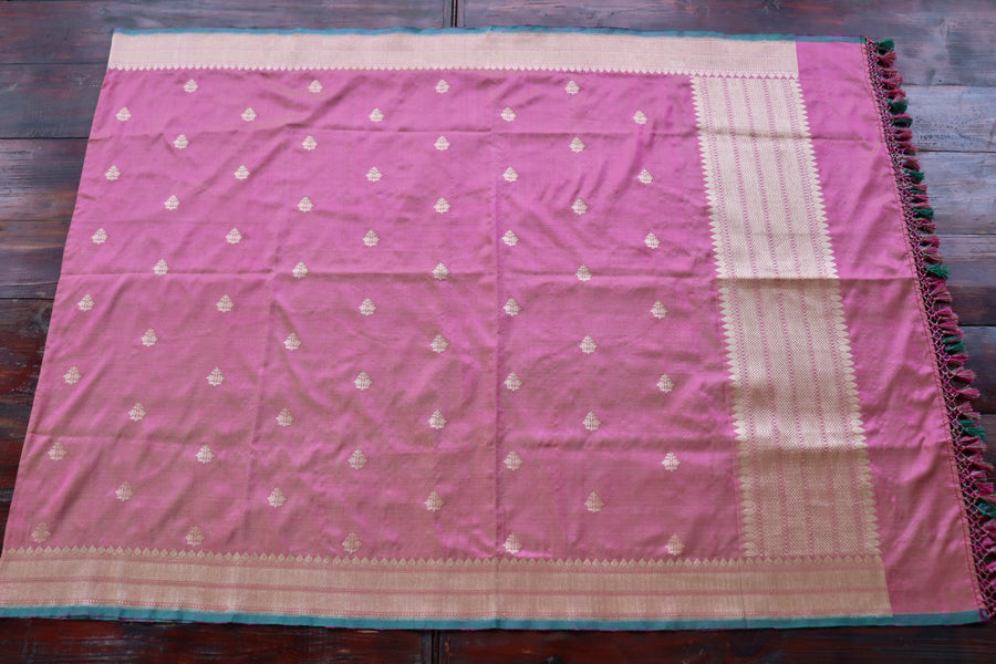 Rose Pink Kadhua Banarsi Silk Saree - front drape