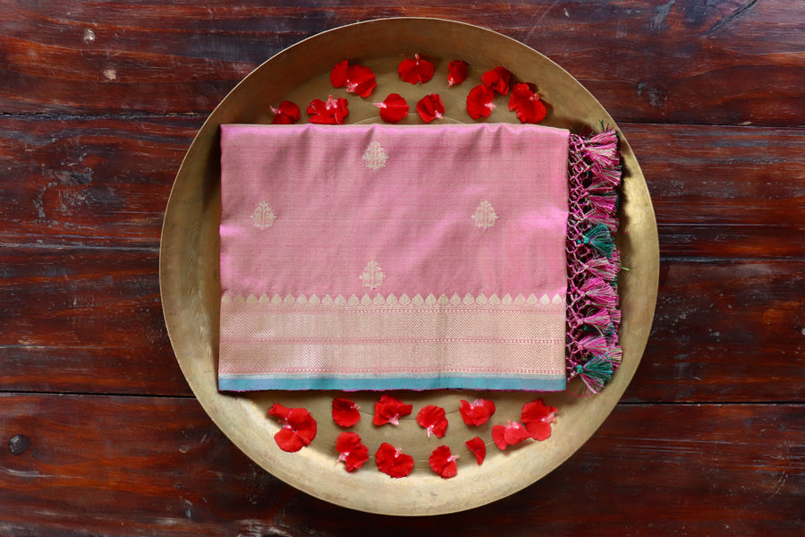 Rose Pink Kadhua Banarsi Silk Saree - photo 5