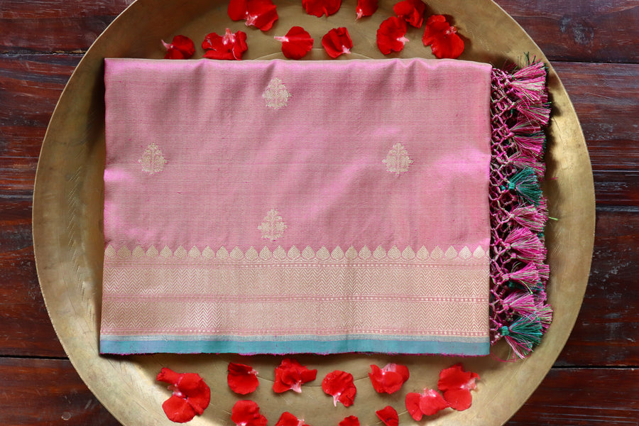 Rose Pink Kadhua Banarsi Silk Saree - photo 6