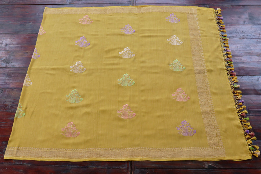 Marigold Kadhua Banarsi Silk Saree - front drape