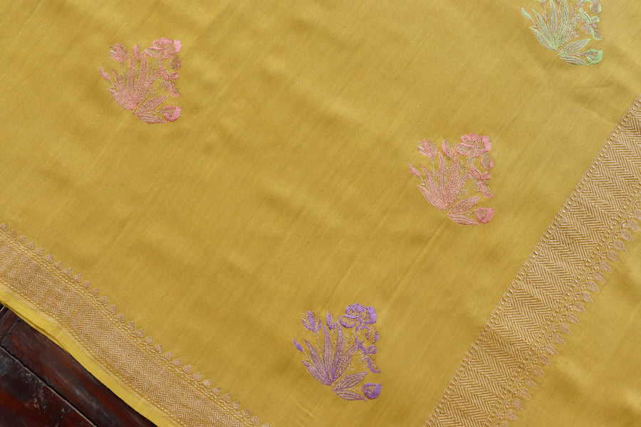 Marigold Kadhua Banarsi Silk Saree - body and border detail