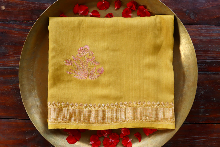 Marigold Kadhua Banarsi Silk Saree - photo 6