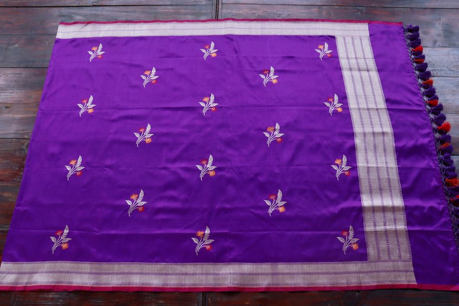Royal Purple Kadhua Banarsi Silk Saree - front drape