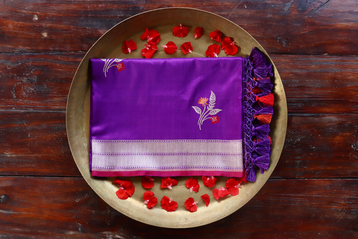 Royal Purple Kadhua Banarsi Silk Saree - photo 5