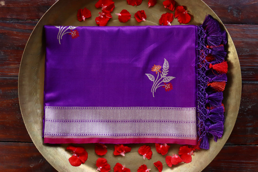 Royal Purple Kadhua Banarsi Silk Saree - photo 6
