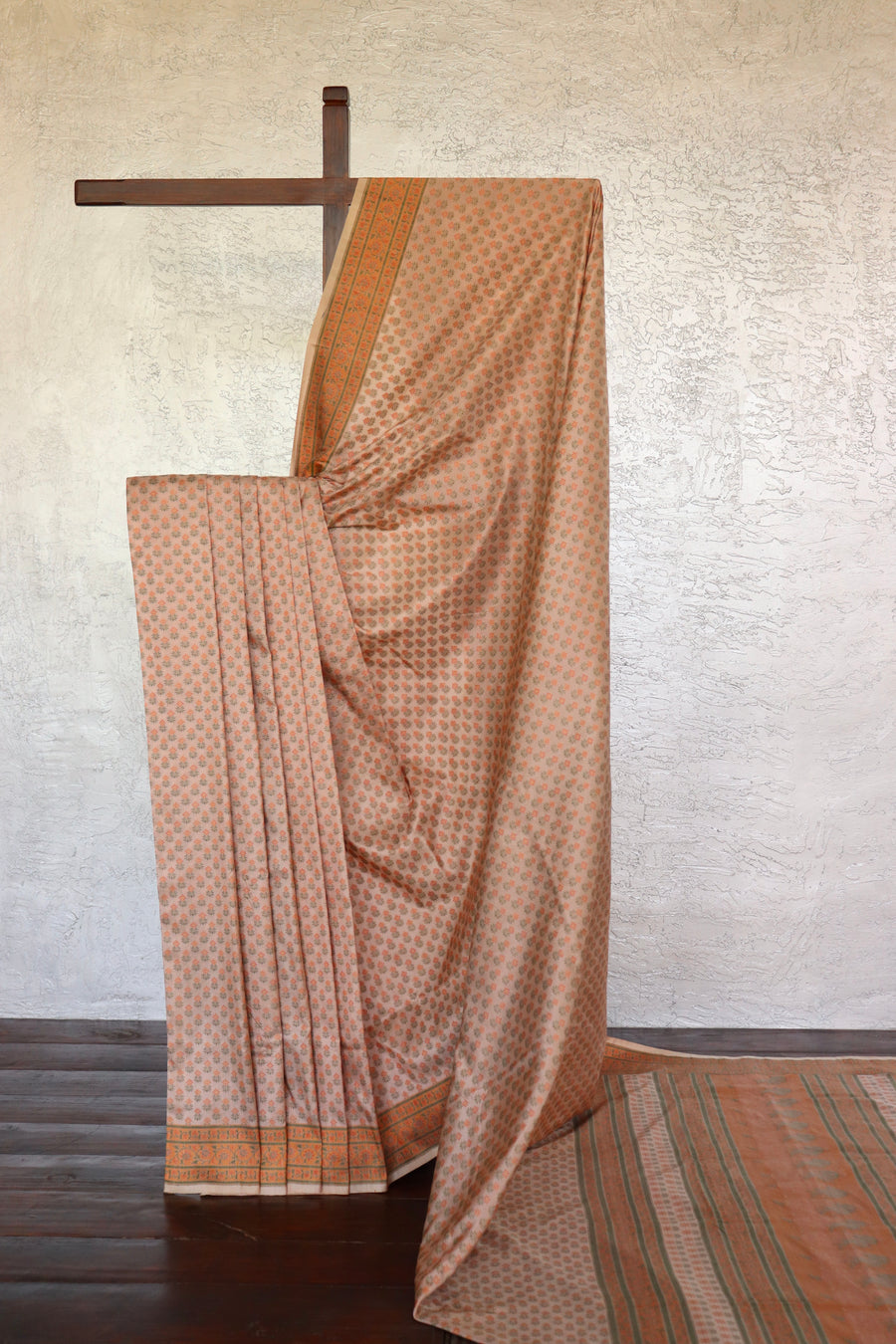 Sand Beige Kadhua Banarsi Silk Saree - front drape