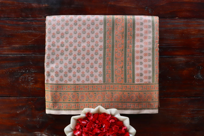 Sand Beige Kadhua Banarsi Silk Saree - photo 7