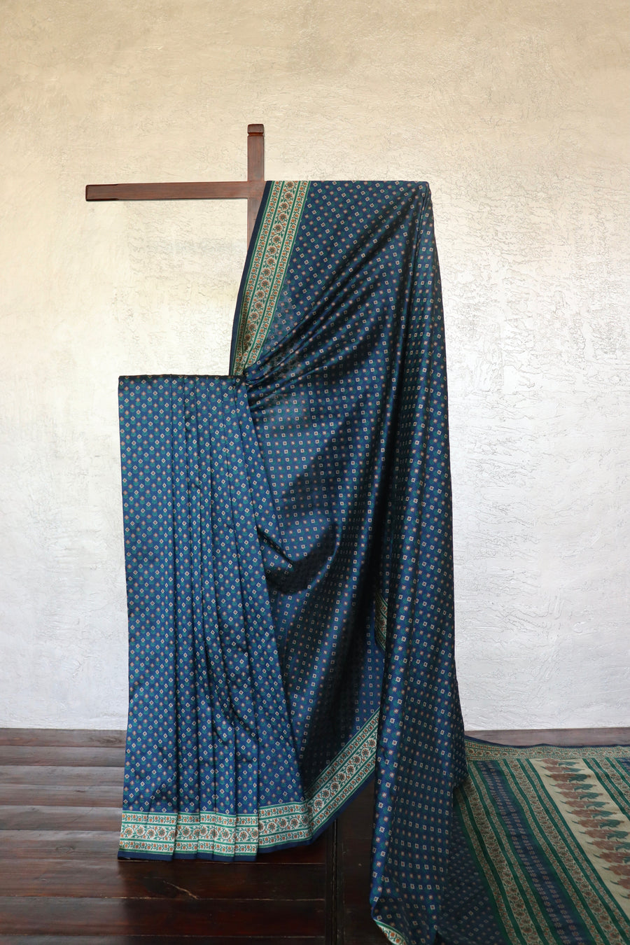 Indigo Blue Kadhua Banarsi Silk Saree - front drape
