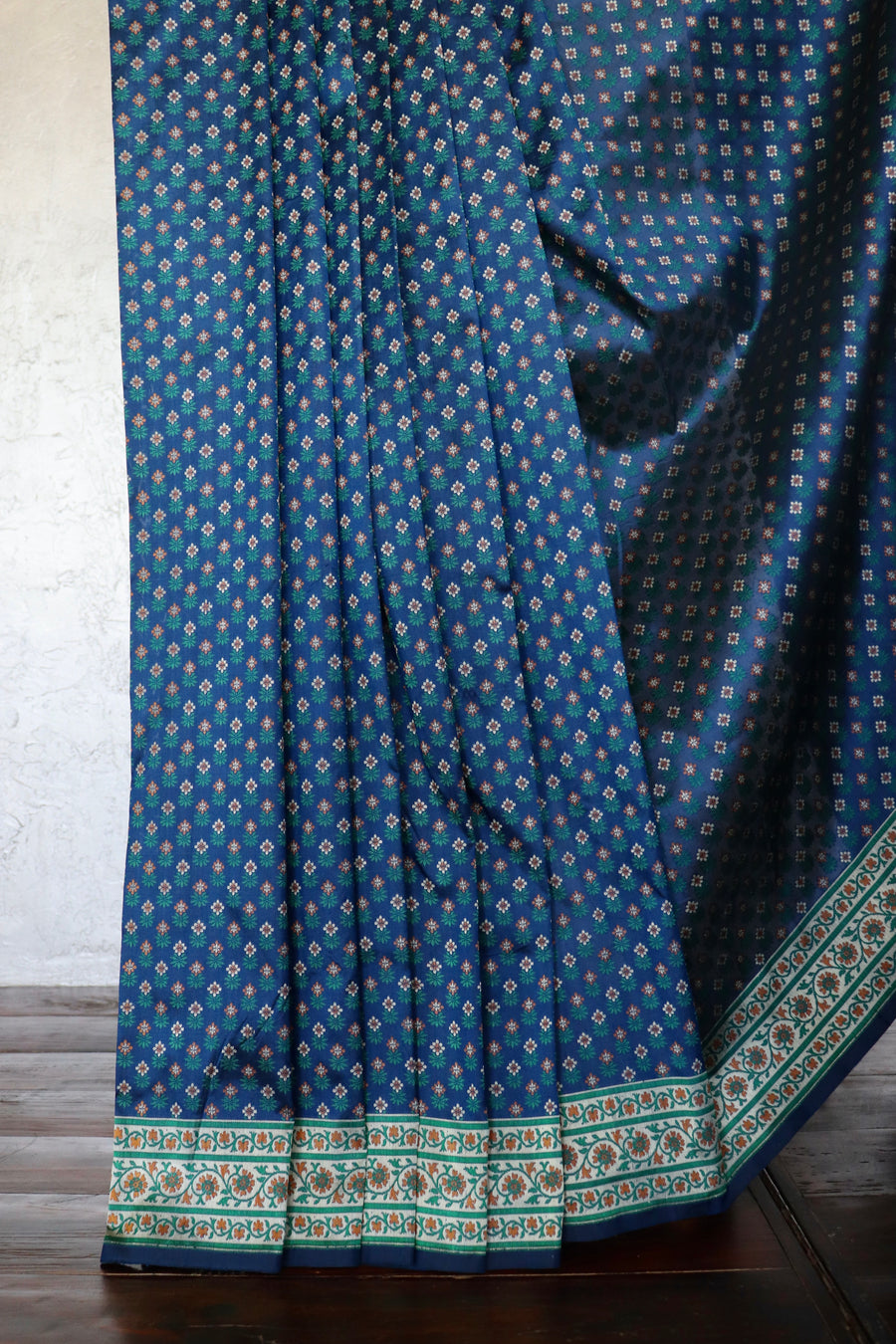 Indigo Blue Kadhua Banarsi Silk Saree - body and border detail