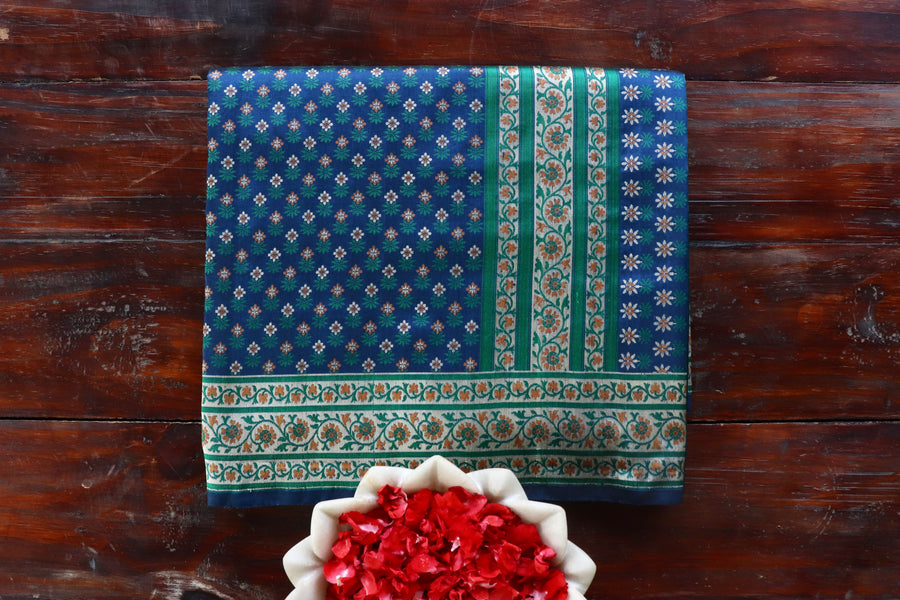 Indigo Blue Kadhua Banarsi Silk Saree - photo 7