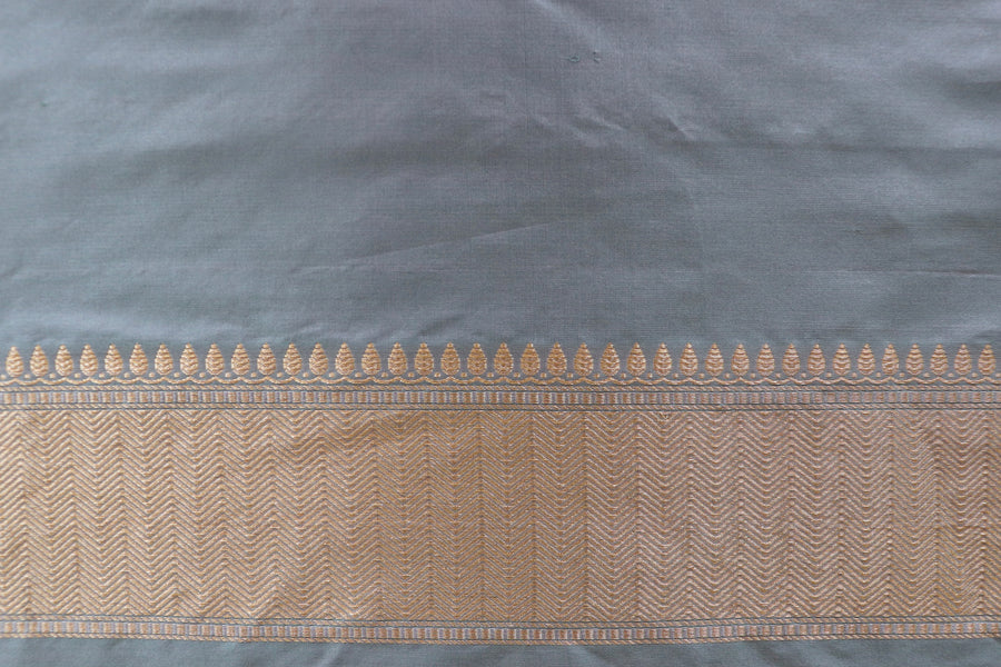 Silver Grey Tanchoi Banarsi Silk Saree - photo 6