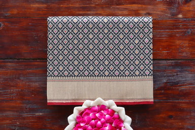 Black handloom Banarsi saree with tanchoi motifs in silk