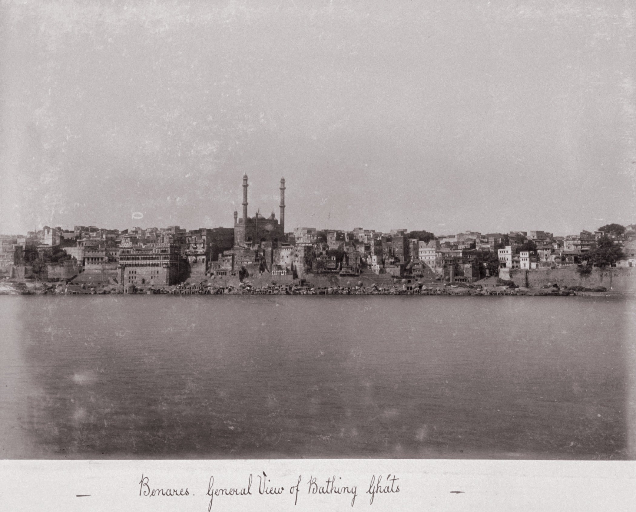 Albumen print of Benares — a general view of the bathing ghats in the nineteenth century