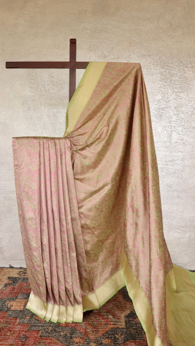 Pista Green handloom Banarsi saree with tanchoi motifs in pure silk