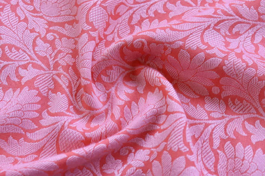 Aanchal motif on Pink Tanchoi georgette saree