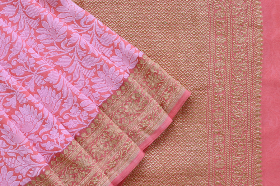 Georgette texture of Pink Tanchoi Banarasi saree