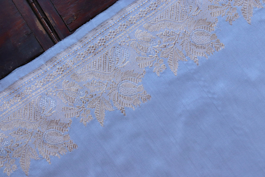 Pleat detail of Light Blue Sona Rupa Banarasi saree