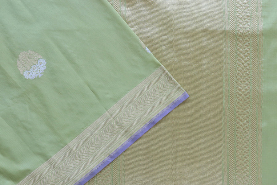 Full drape of Pista Green Kadhua pure silk Banarasi saree