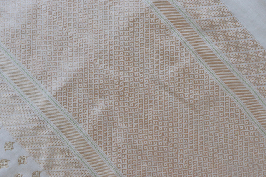 Full drape of Shwetambri Matsya Buti pure zari silk saree