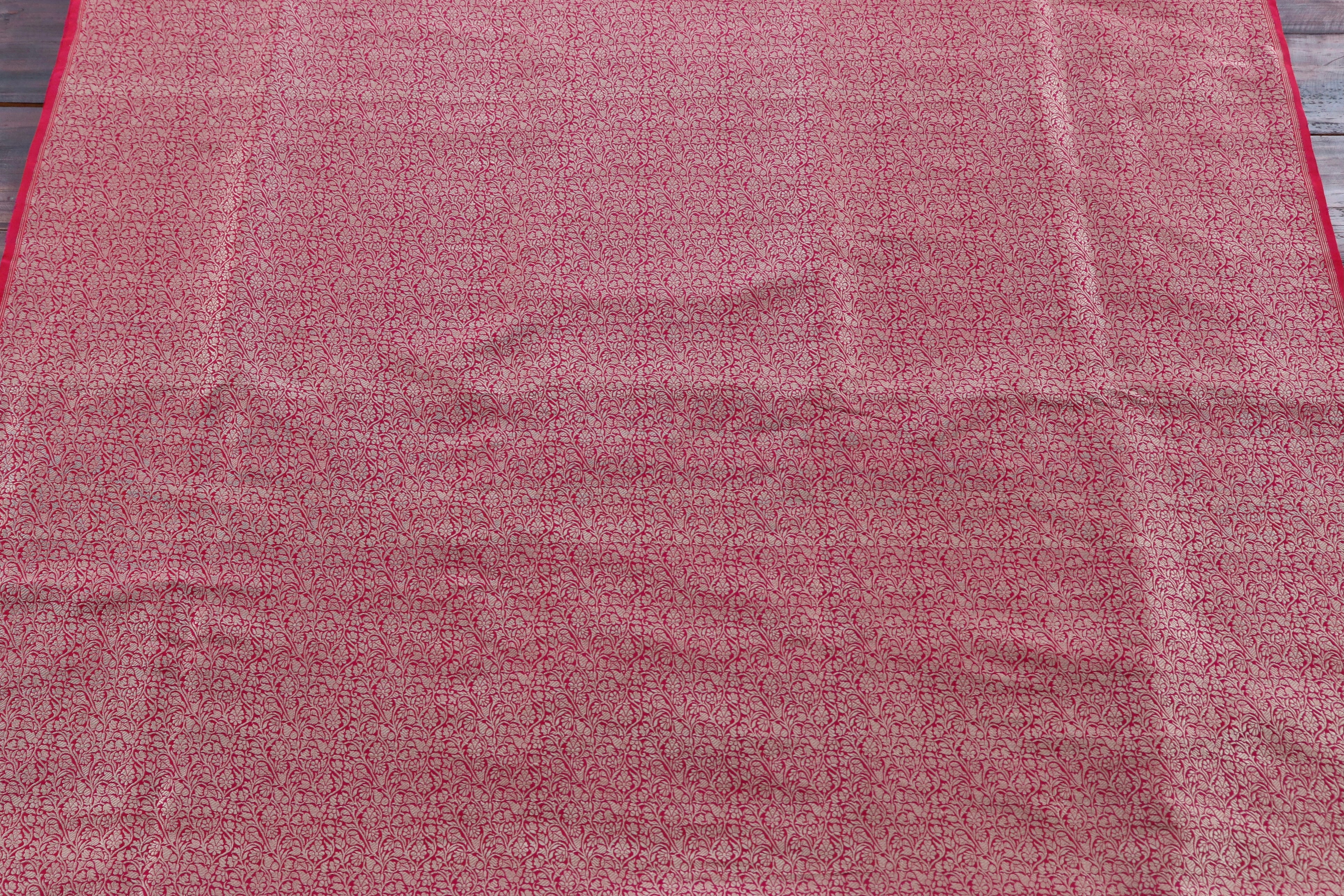 Magenta Pure Katan Silk Handloom Banarasi Fabric Thaan