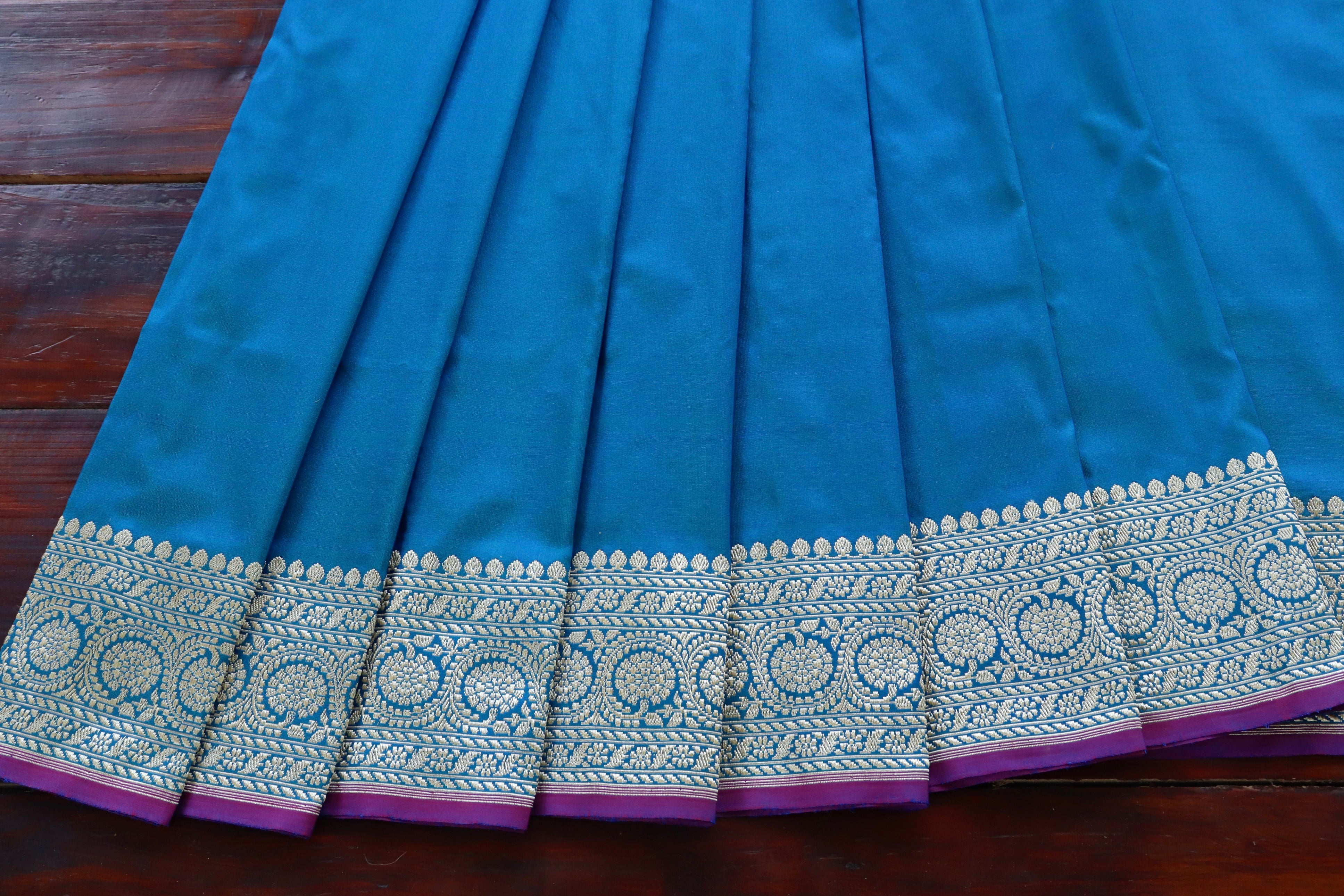 Blue Kuniya Pure Silk Handloom Banarasi Saree