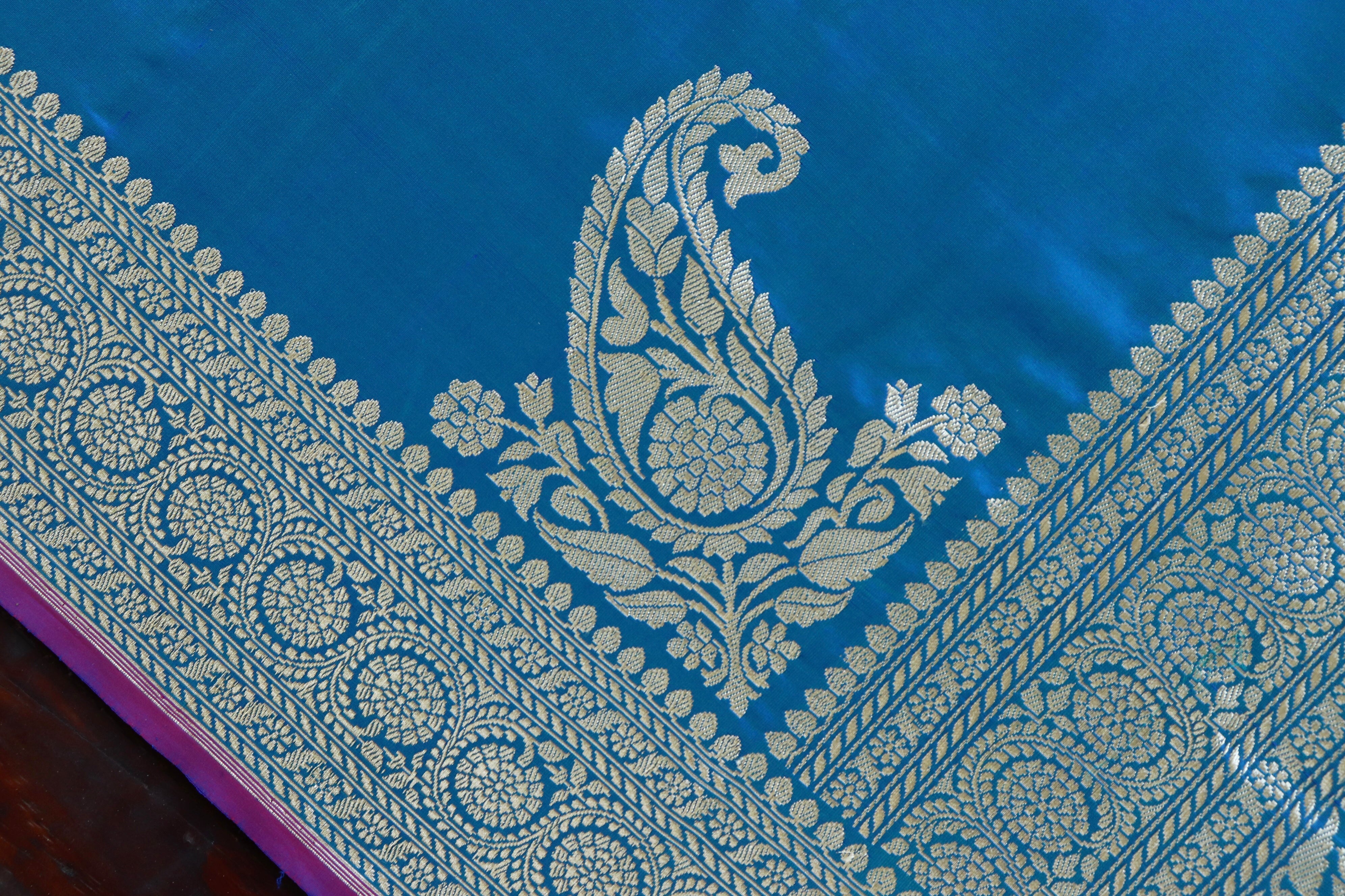 Blue Kuniya Pure Silk Handloom Banarasi Saree