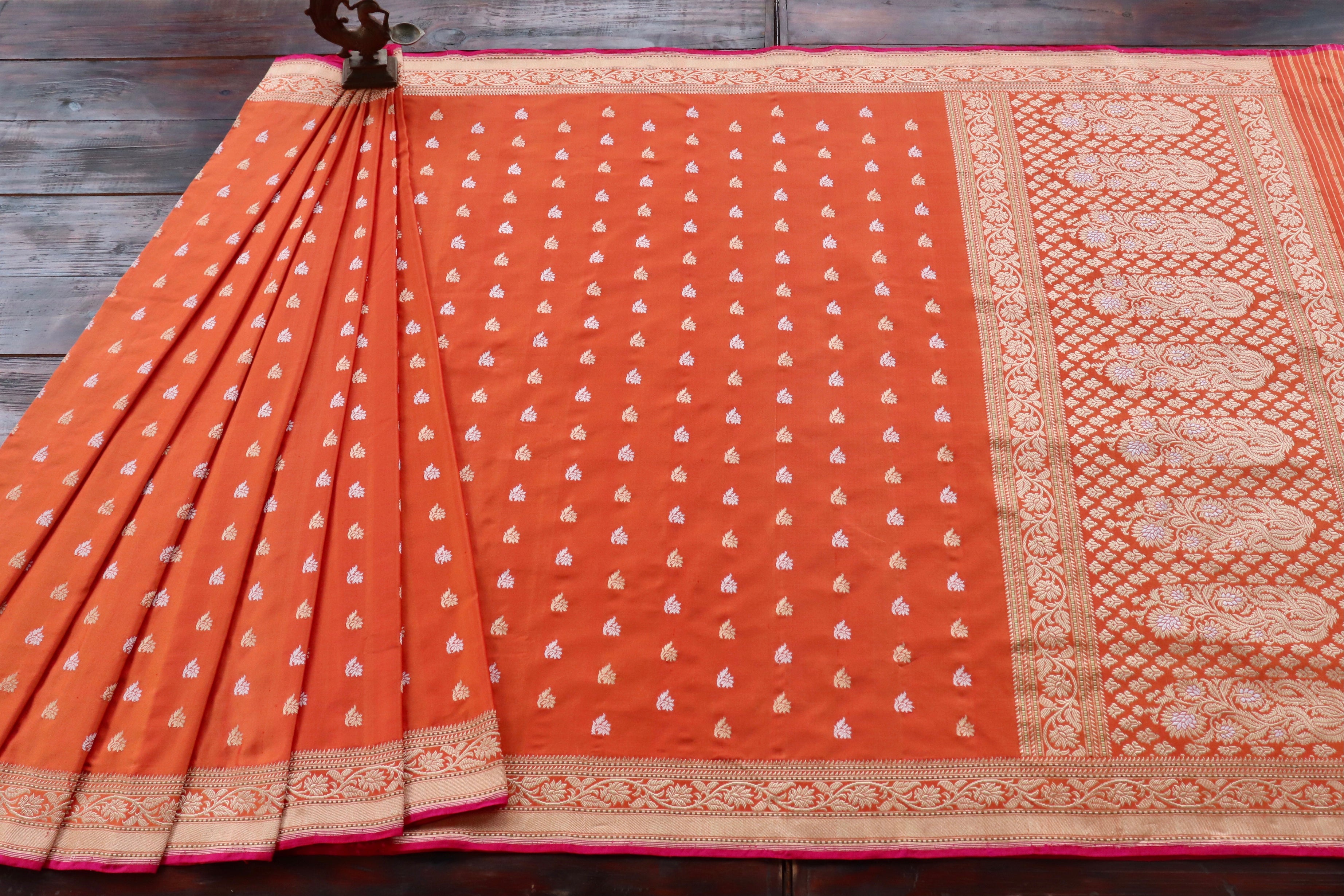 Orange Sona Roopa Pure Silk Handloom Banarasi Saree