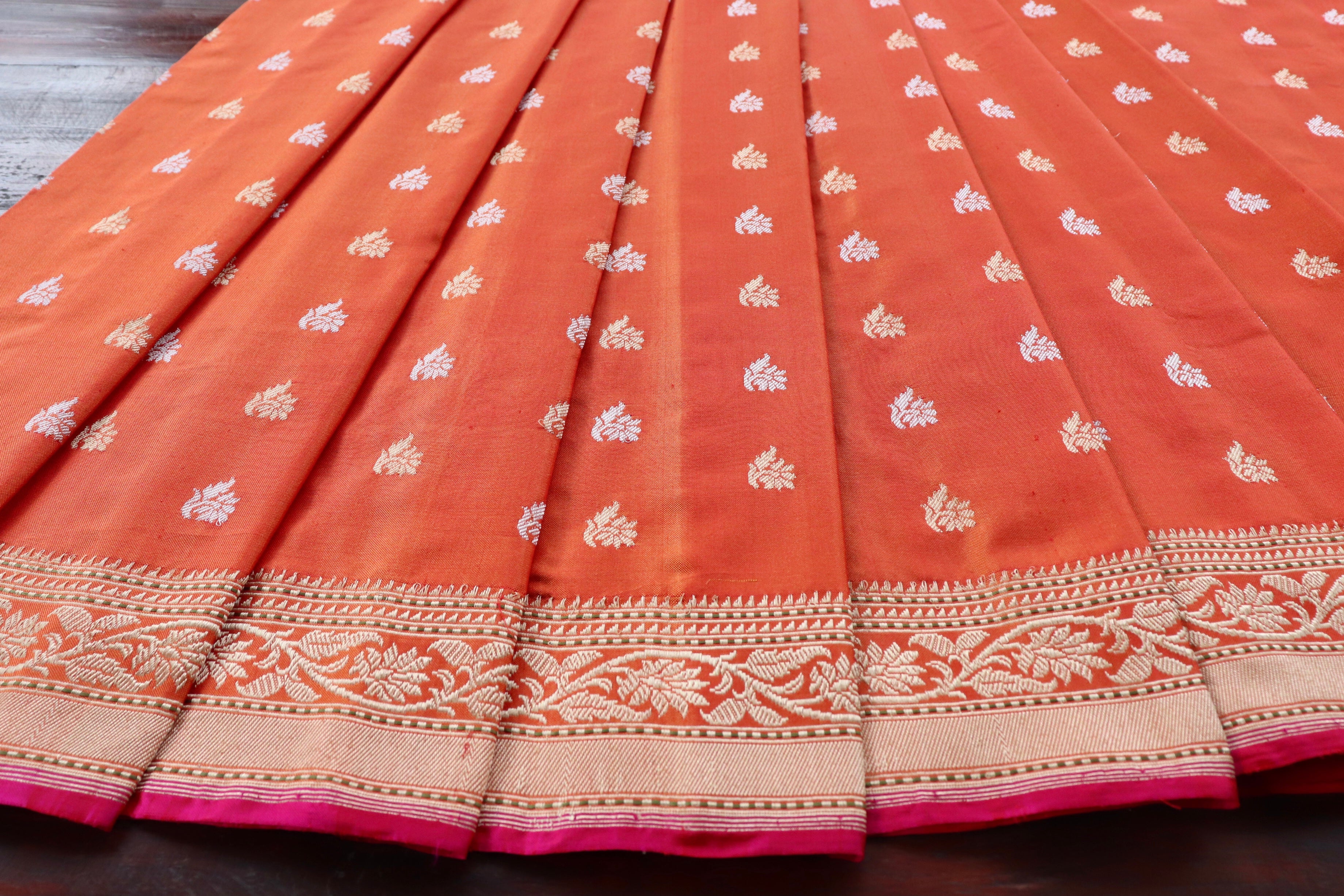 Orange Sona Roopa Pure Silk Handloom Banarasi Saree