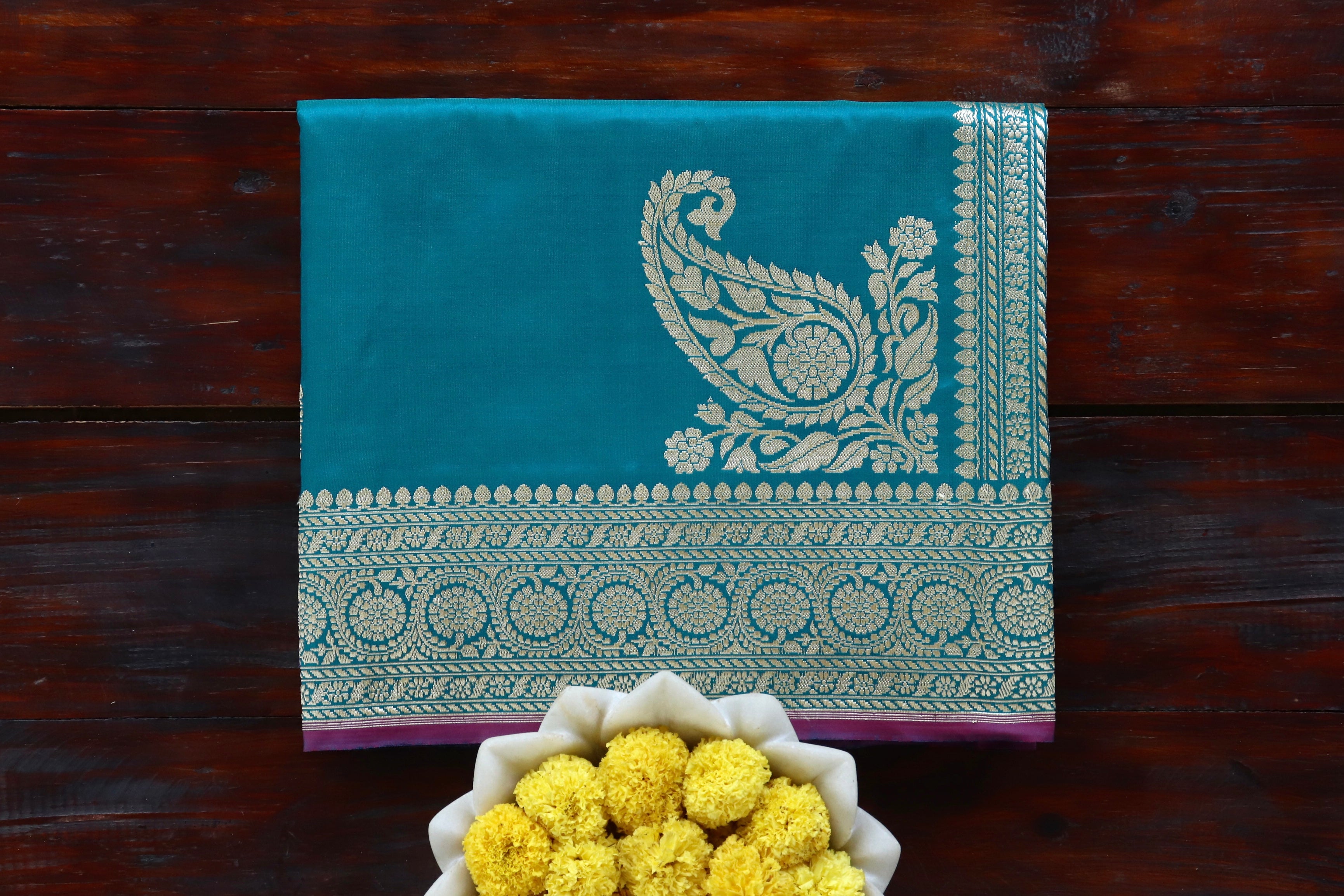 Peacock Blue Kuniya Pure Silk Handloom Banarasi Saree