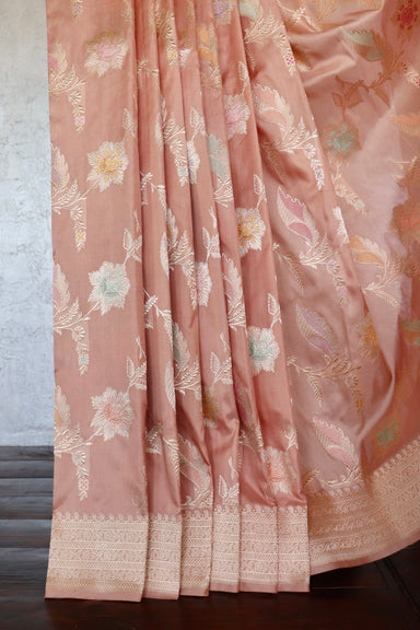 Dusty Rose Meenadar Banarsi Silk Saree - body and border detail
