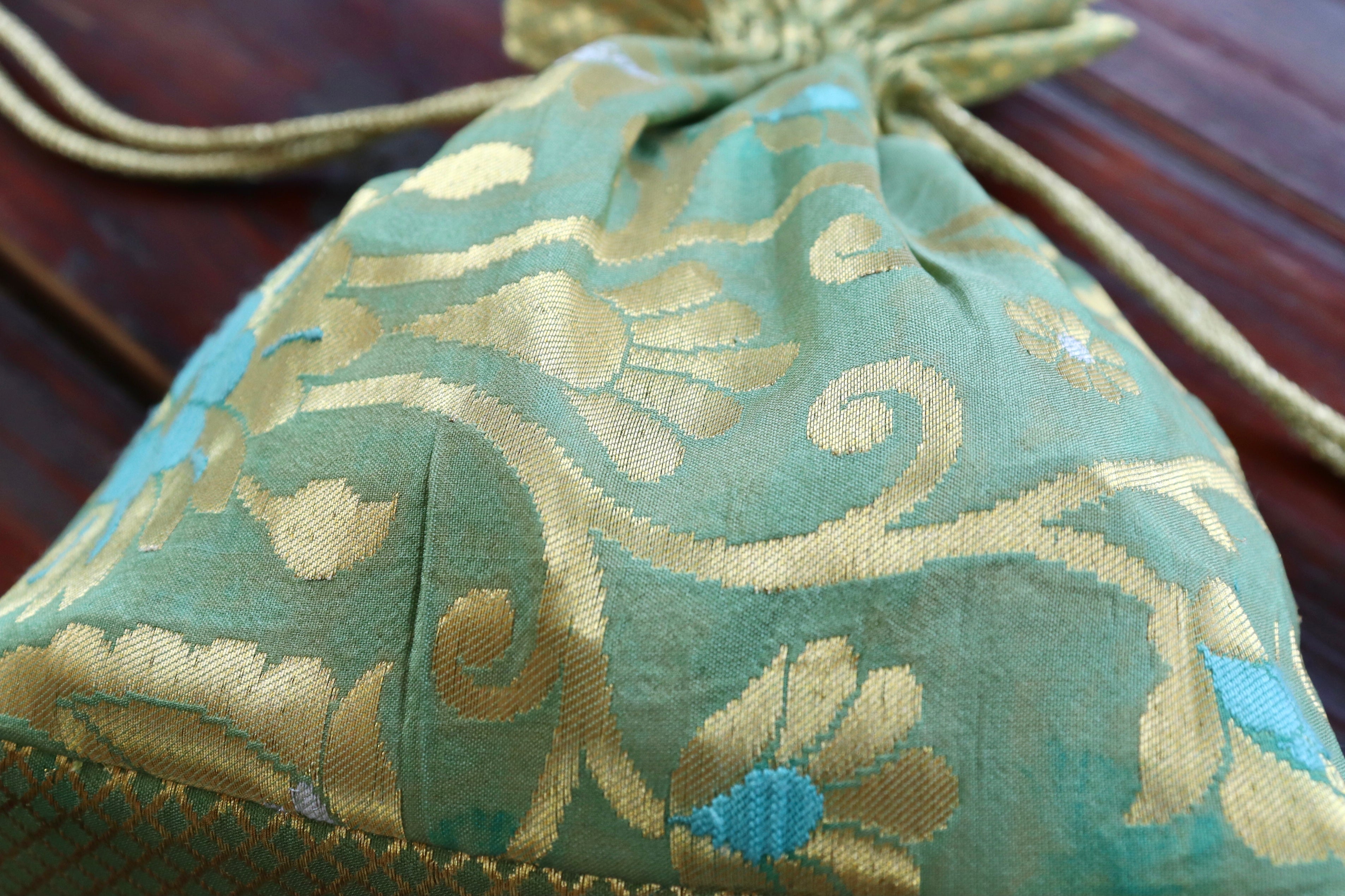 Green Banarasi Silk Potli Bag