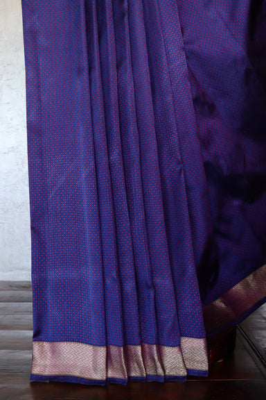 Royal Blue Tanchoi Banarsi Silk Saree - body and border detail