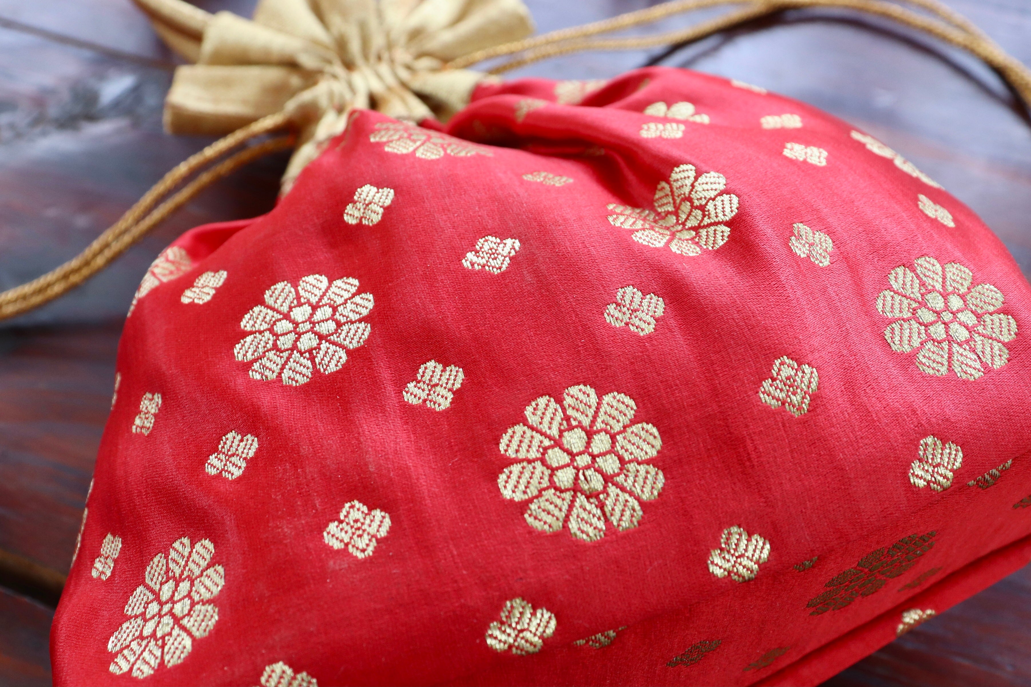 Red Banarasi Silk Potli Bag