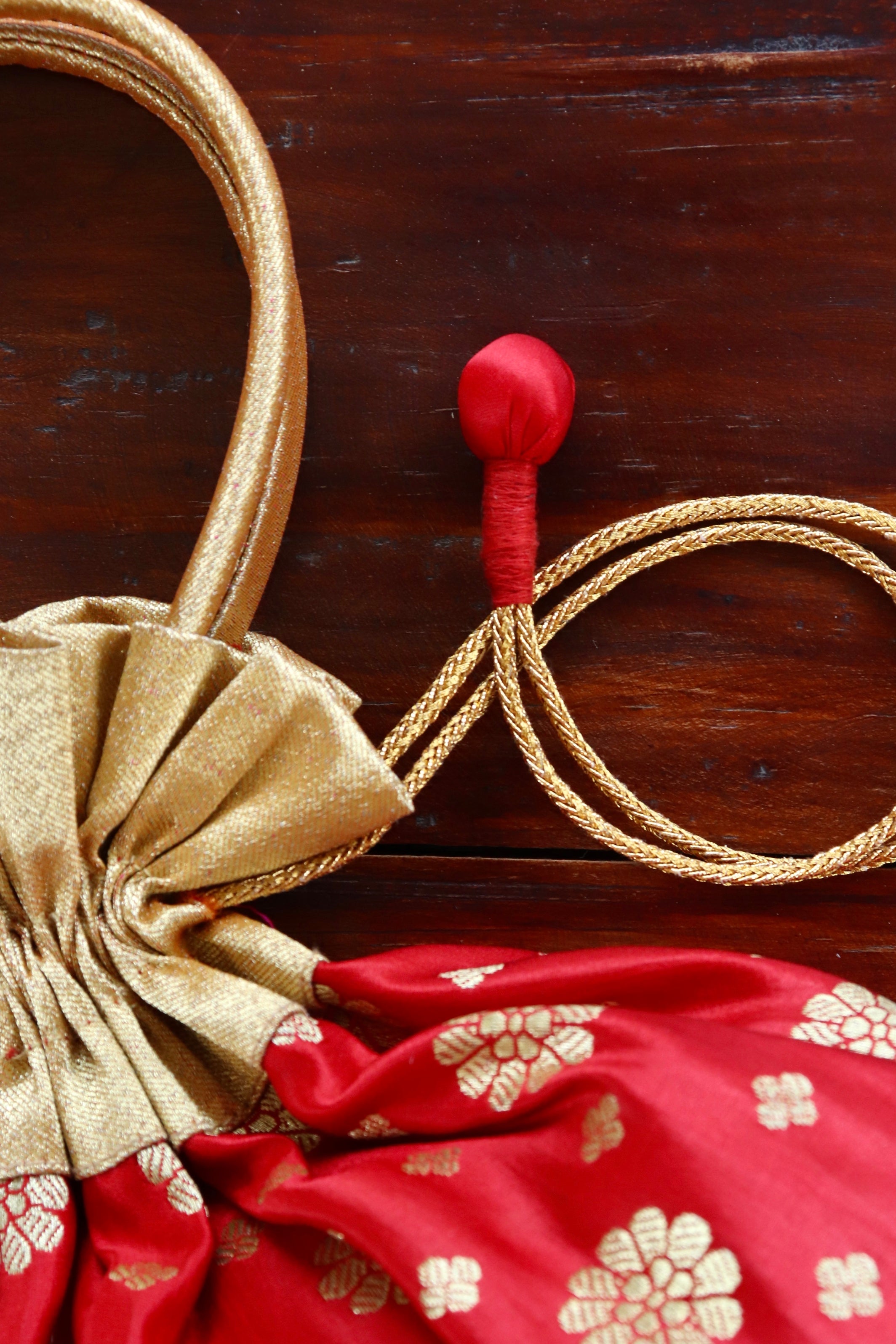 Red Banarasi Silk Potli Bag