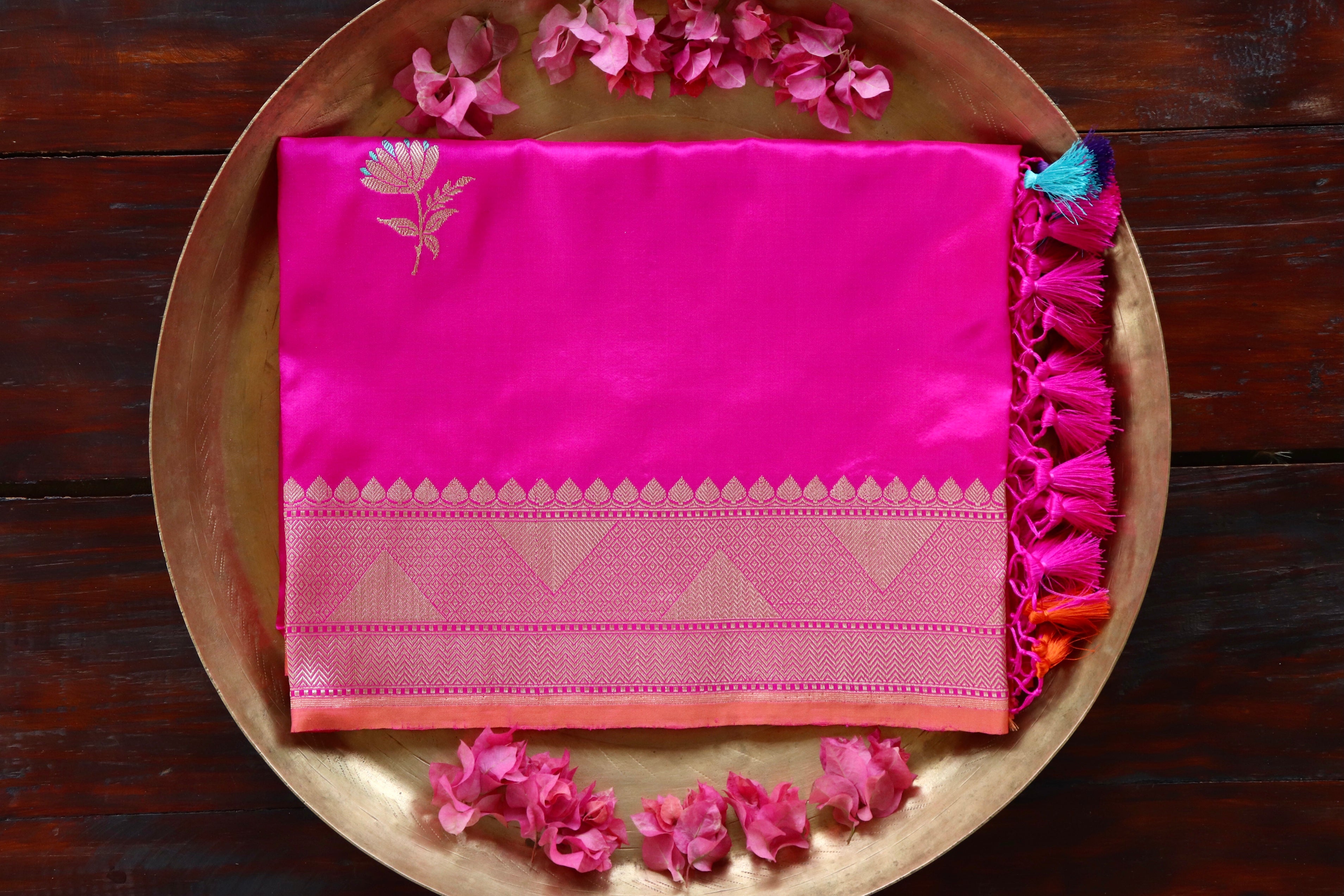 Hot Pink Kadhua Motif Pure Silk Handloom Banarasi Dupatta