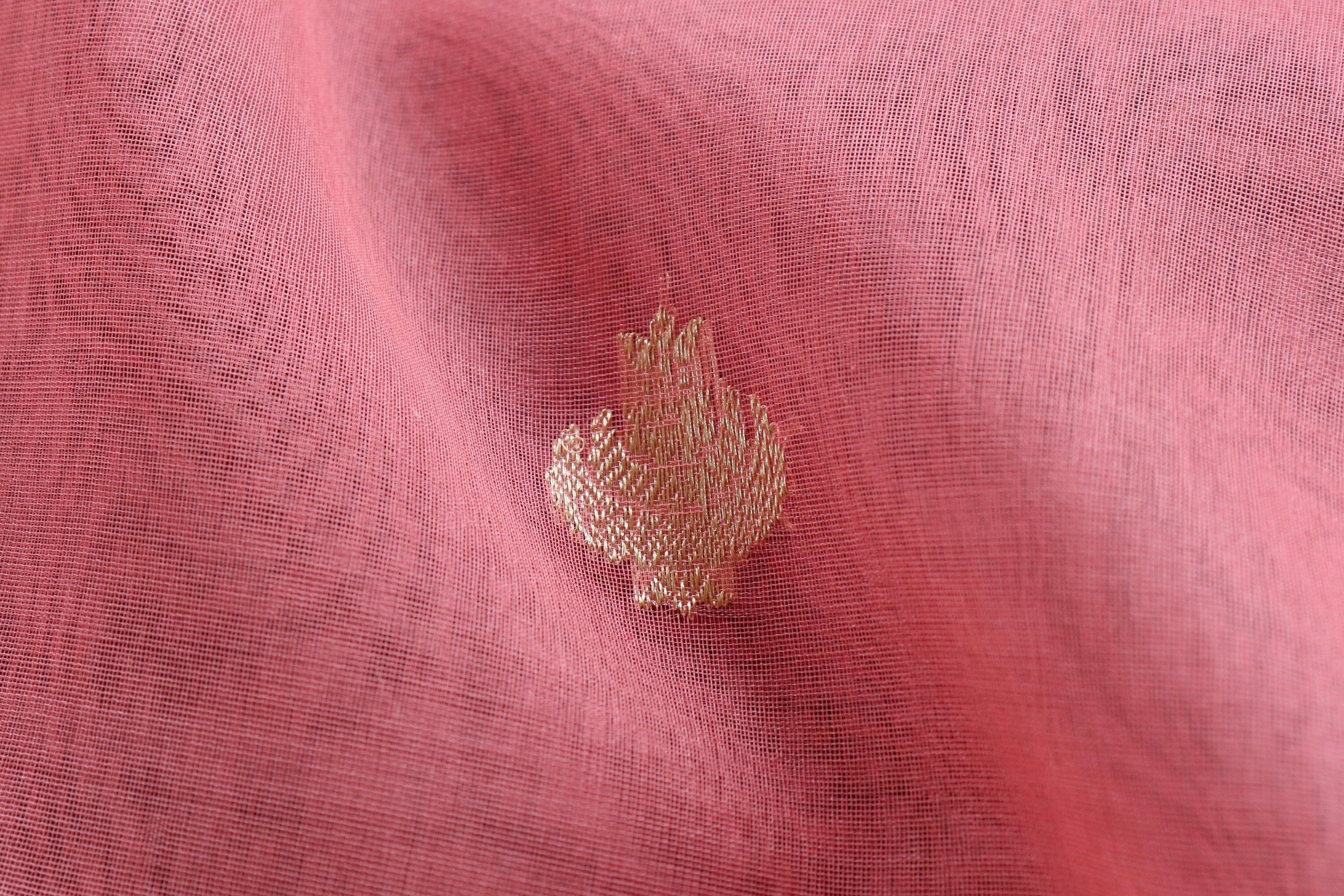 Peach Kora Silk Leaf Motif Handloom Banarasi Saree