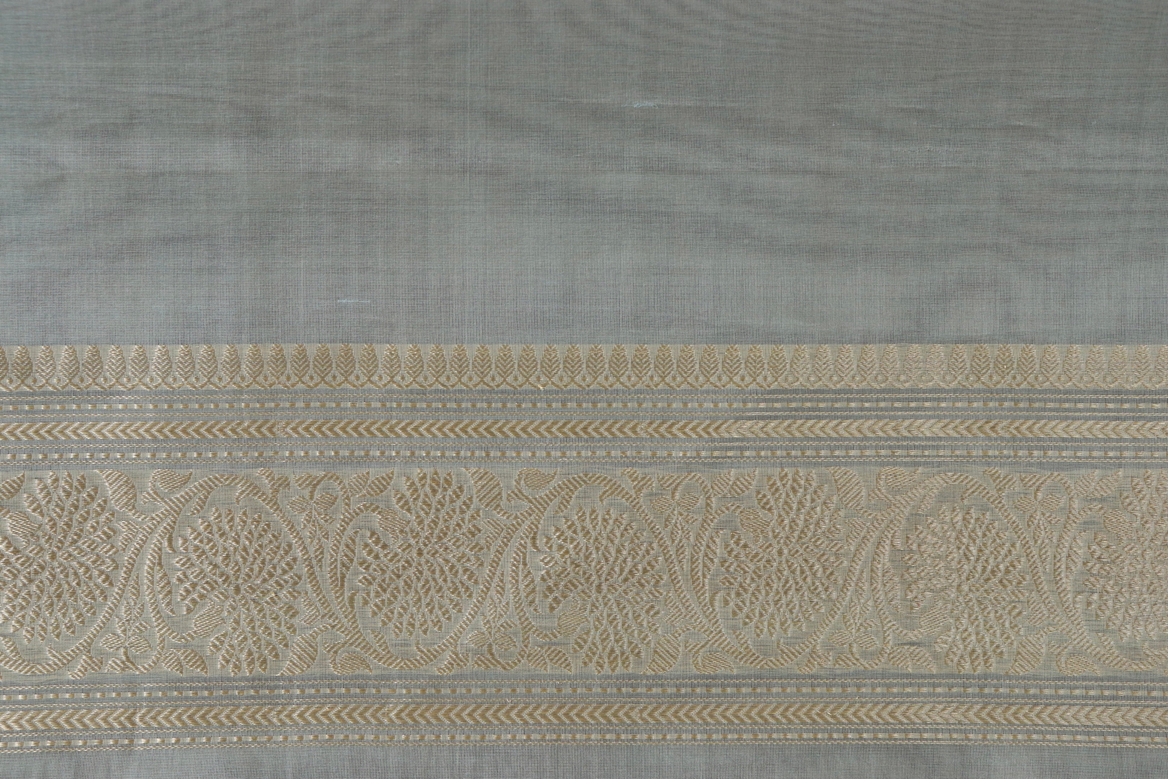 Grey Jamal Jangla Pure Kora Silk Handloom Banarasi Saree