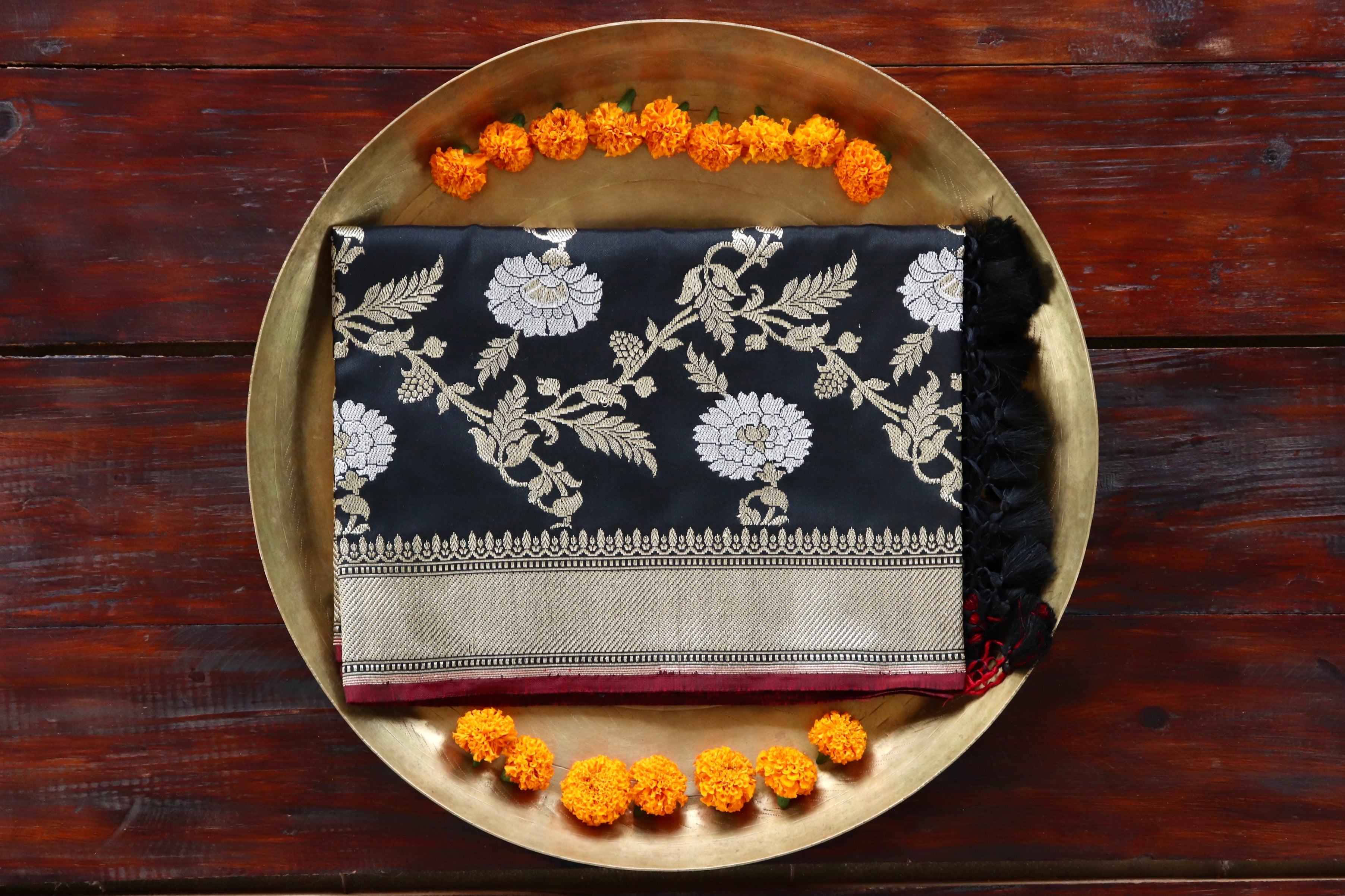 Black Jangla Pure Silk Handloom Banarasi Dupatta