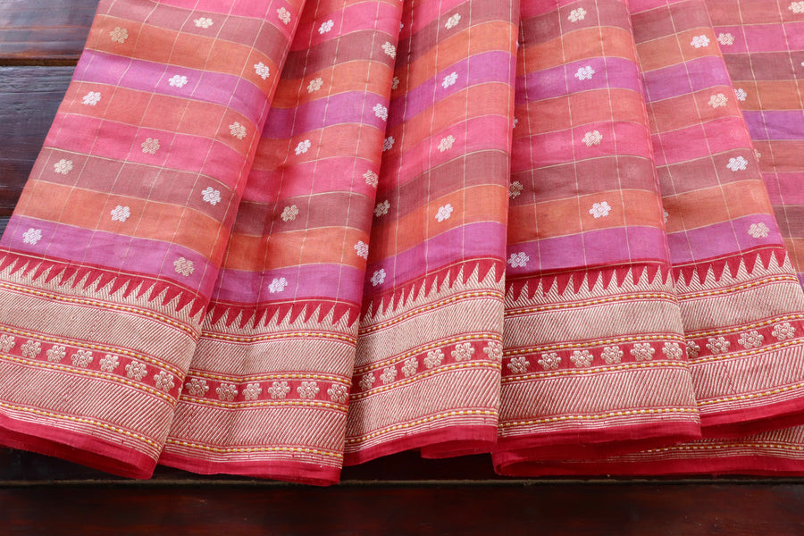 Aanchal motif on Multicolor Kora Kadhua saree