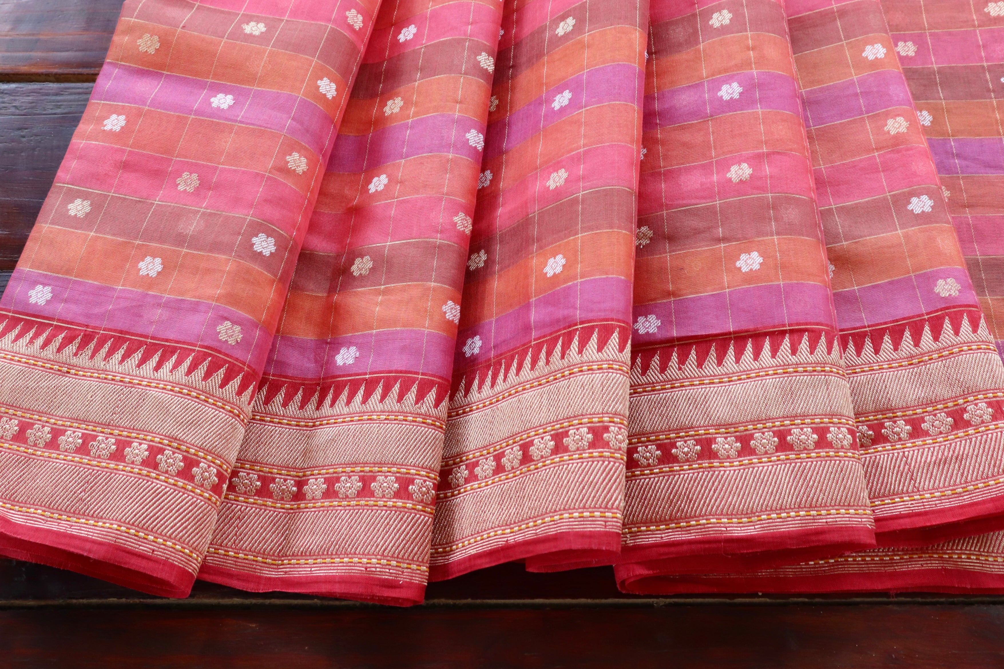 Multi Coloured Cotton By Kora Banarasi Silk Handloom Saree