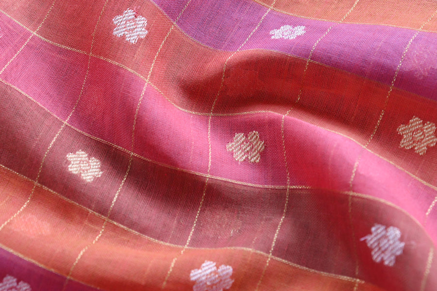 Pleat detail of Multicolor Kora Kadhua saree